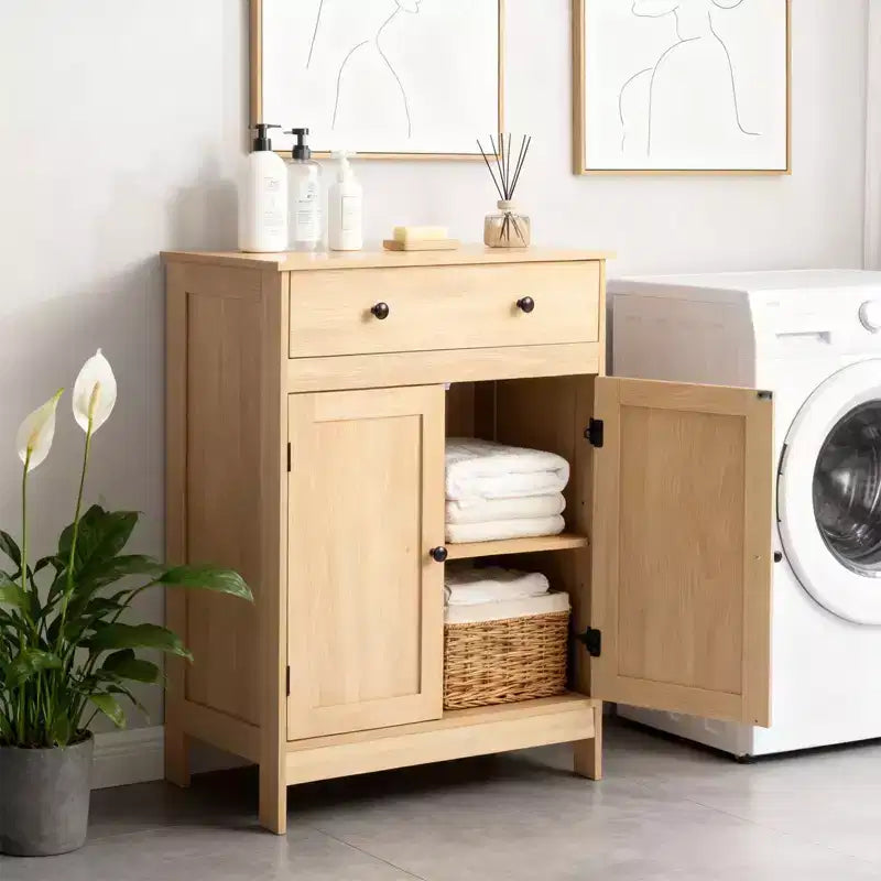 Meuble de Rangement Salle de Bain Chêne avec 2 Portes et 1 Tiroir