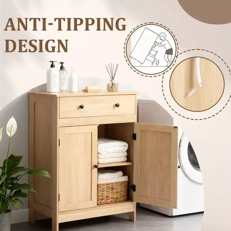 Meuble de Rangement Salle de Bain Chêne avec 2 Portes et 1 Tiroir