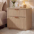 Fluted Nightstand with Charging Station, 23 Mid Century 2-Drawer Bedside Table, Modern Curved End Table for Bedroom and Living Room