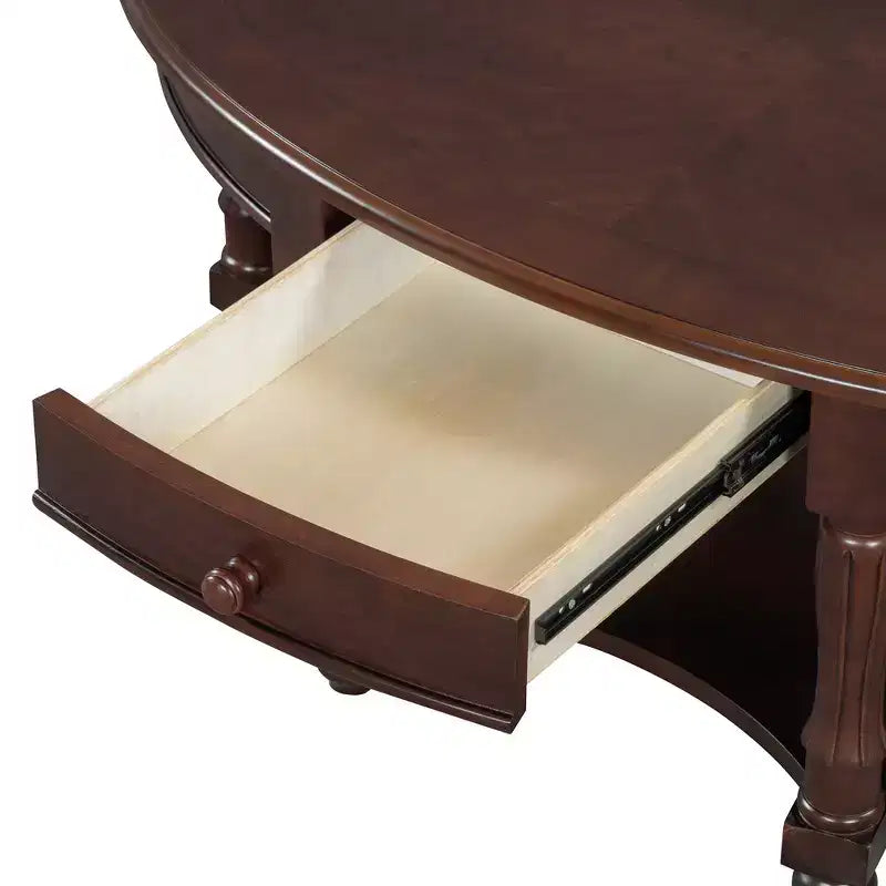 Table basse ovale de style campagnard français vintage avec tiroir et étagère inférieure, 114 cm L