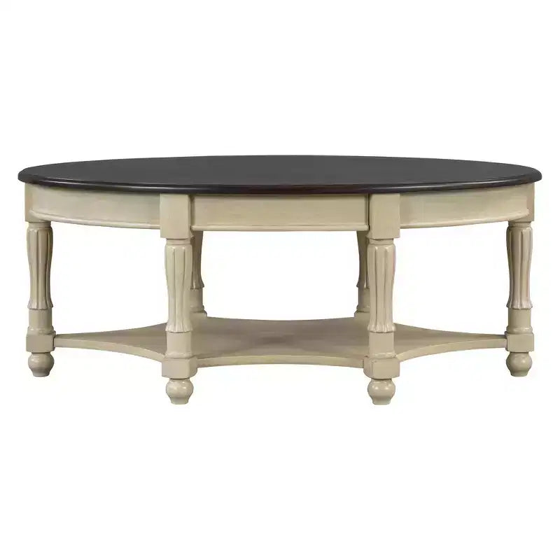 Table basse ovale de style campagnard français vintage avec tiroir et étagère inférieure, 114 cm L