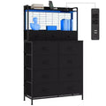 56 H Dressers with 11 Fabric Drawers, Wooden Chest of Drawers with Charging Station, Industrial Storage Organizer for Entryway, Bedroom, Brown