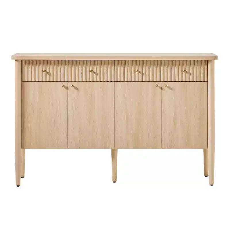 Buffet en bois cannelé moderne de 58 po avec rangement, 4 portes et 2 tiroirs