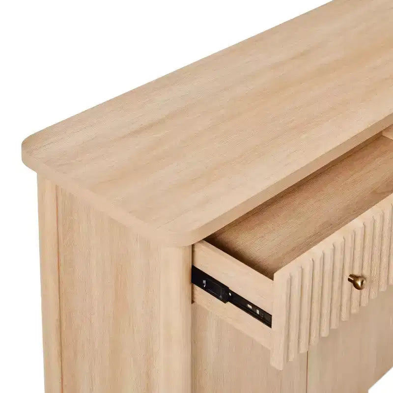 Buffet en bois cannelé moderne de 58 po avec rangement, 4 portes et 2 tiroirs