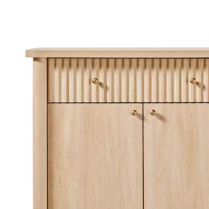 Buffet en bois cannelé moderne de 58 po avec rangement, 4 portes et 2 tiroirs