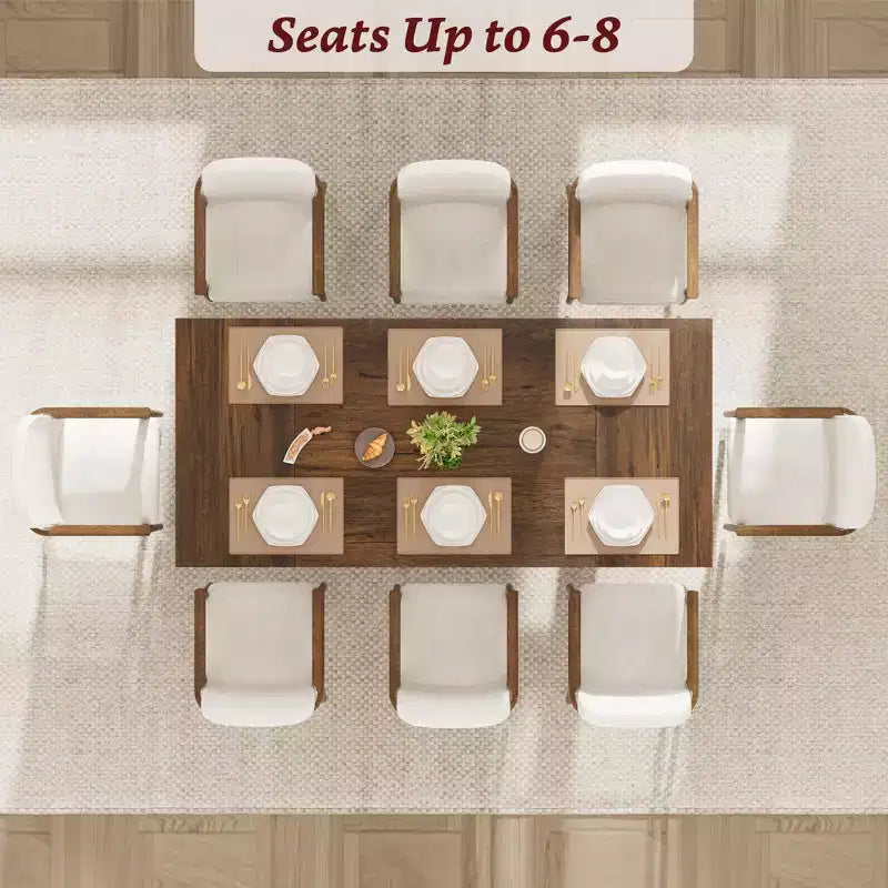 Table de salle à manger en bois de 180 cm pour 6-8 personnes, table de cuisine rectangulaire de style ferme moderne avec pieds en bois uniques, plateau épais, cadre robuste, pour salle à manger
