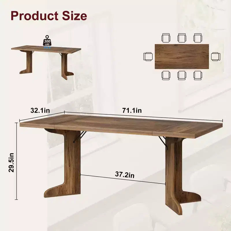 Table de salle à manger en bois de 180 cm pour 6-8 personnes, table de cuisine rectangulaire de style ferme moderne avec pieds en bois uniques, plateau épais, cadre robuste, pour salle à manger