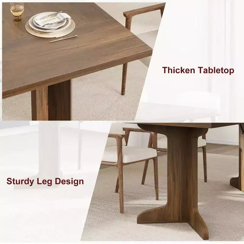 Table de salle à manger en bois de 180 cm pour 6-8 personnes, table de cuisine rectangulaire de style ferme moderne avec pieds en bois uniques, plateau épais, cadre robuste, pour salle à manger