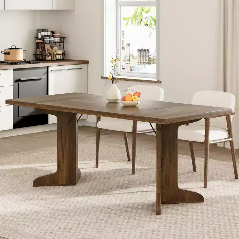 Table de salle à manger en bois de 180 cm pour 6-8 personnes, table de cuisine rectangulaire de style ferme moderne avec pieds en bois uniques, plateau épais, cadre robuste, pour salle à manger