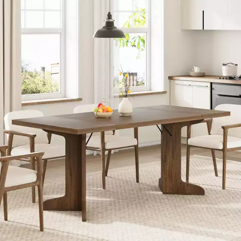 Table de salle à manger en bois de 180 cm pour 6-8 personnes, table de cuisine rectangulaire de style ferme moderne avec pieds en bois uniques, plateau épais, cadre robuste, pour salle à manger