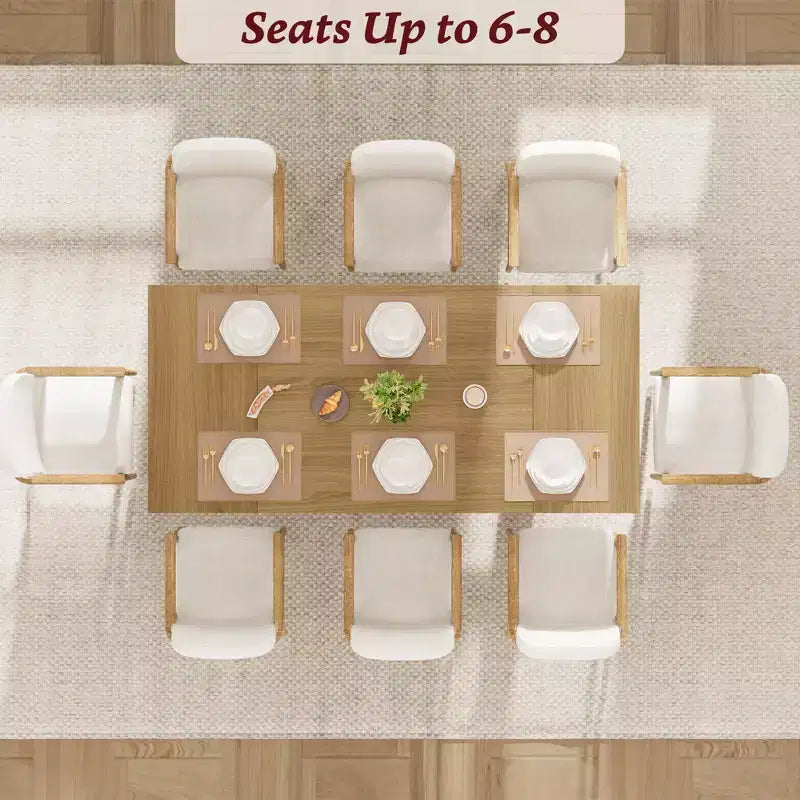 Table de salle à manger en bois de 180 cm pour 6-8 personnes, table de cuisine rectangulaire de style ferme moderne avec pieds en bois uniques, plateau épais, cadre robuste, pour salle à manger