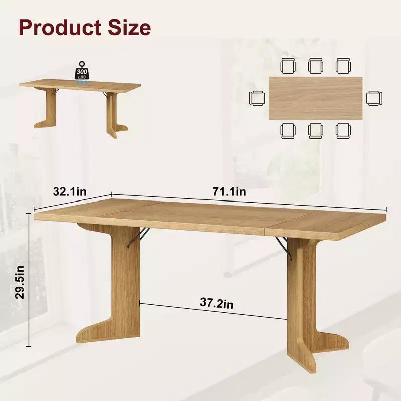 Table de salle à manger en bois de 180 cm pour 6-8 personnes, table de cuisine rectangulaire de style ferme moderne avec pieds en bois uniques, plateau épais, cadre robuste, pour salle à manger