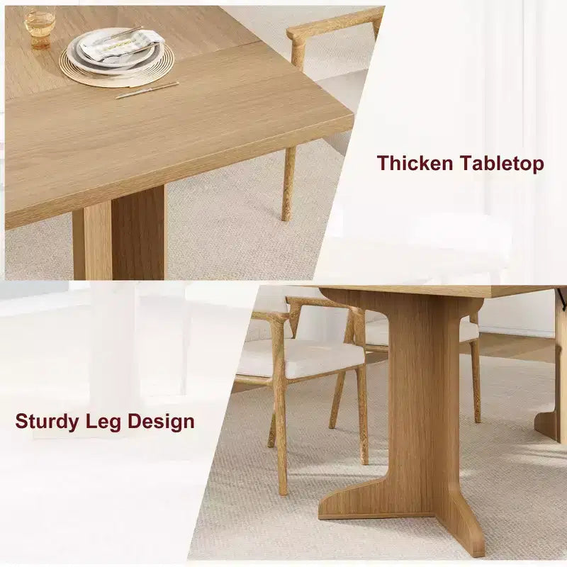 Table de salle à manger en bois de 180 cm pour 6-8 personnes, table de cuisine rectangulaire de style ferme moderne avec pieds en bois uniques, plateau épais, cadre robuste, pour salle à manger