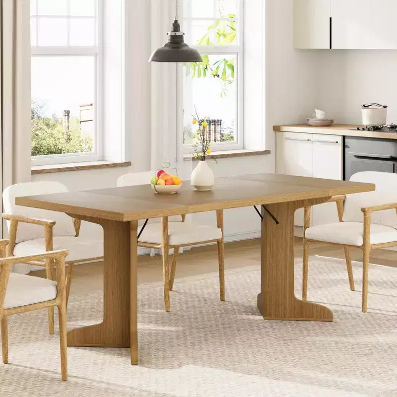 Table de salle à manger en bois de 180 cm pour 6-8 personnes, table de cuisine rectangulaire de style ferme moderne avec pieds en bois uniques, plateau épais, cadre robuste, pour salle à manger