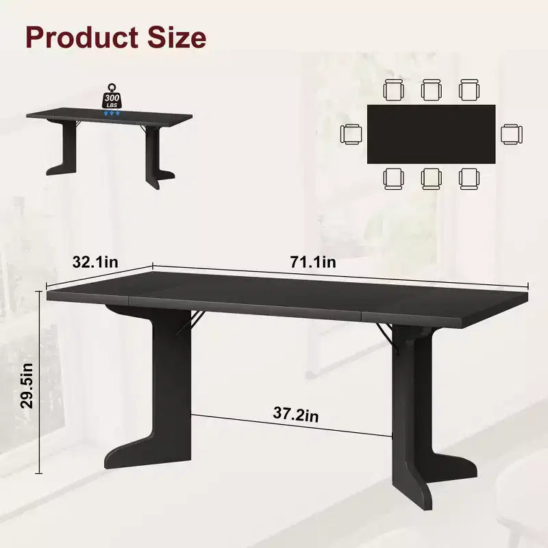 Table de salle à manger en bois de 180 cm pour 6-8 personnes, table de cuisine rectangulaire de style ferme moderne avec pieds en bois uniques, plateau épais, cadre robuste, pour salle à manger