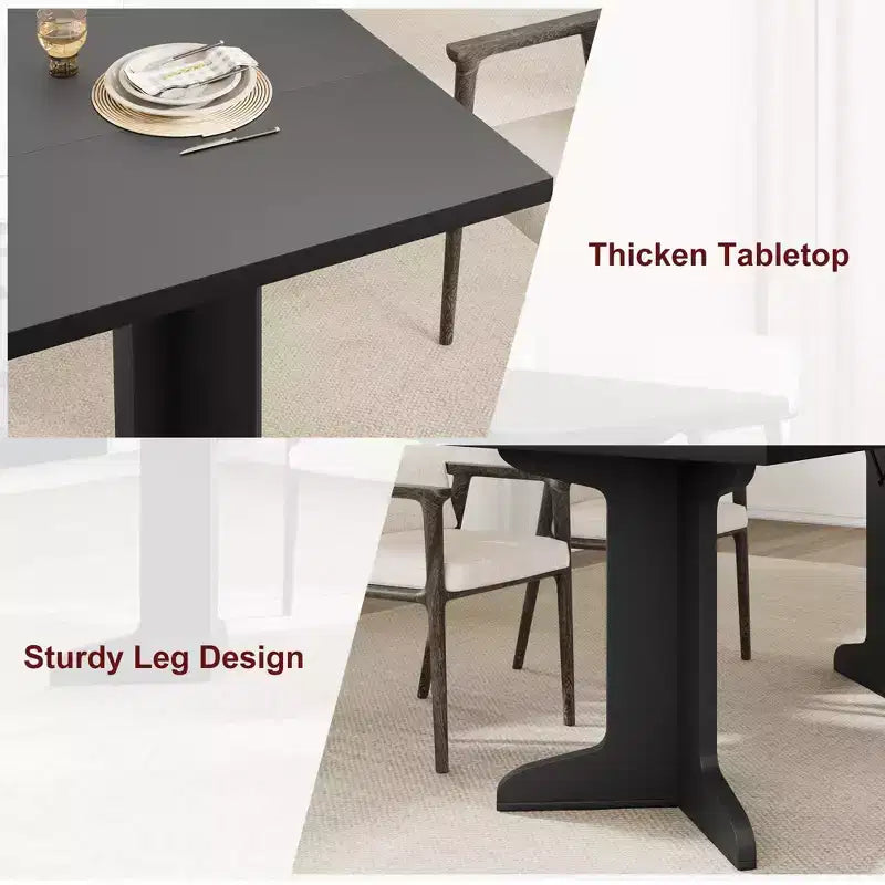Table de salle à manger en bois de 180 cm pour 6-8 personnes, table de cuisine rectangulaire de style ferme moderne avec pieds en bois uniques, plateau épais, cadre robuste, pour salle à manger