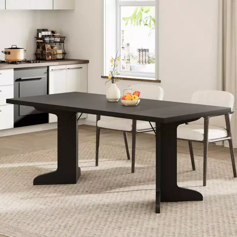 Table de salle à manger en bois de 180 cm pour 6-8 personnes, table de cuisine rectangulaire de style ferme moderne avec pieds en bois uniques, plateau épais, cadre robuste, pour salle à manger