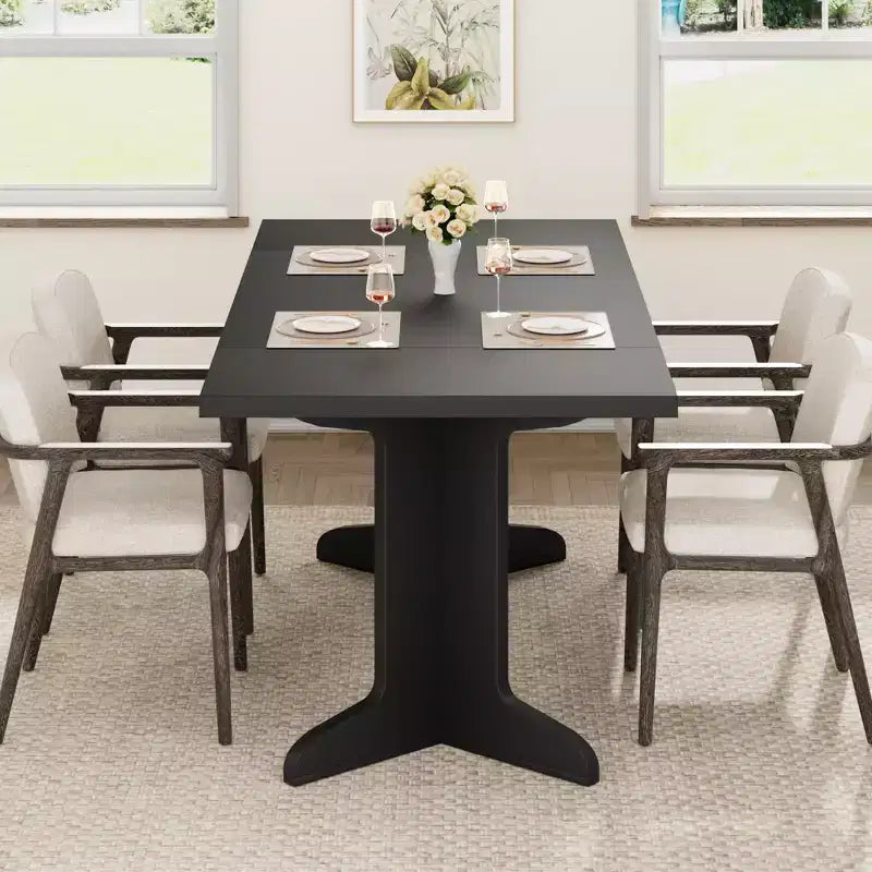 Table de salle à manger en bois de 180 cm pour 6-8 personnes, table de cuisine rectangulaire de style ferme moderne avec pieds en bois uniques, plateau épais, cadre robuste, pour salle à manger