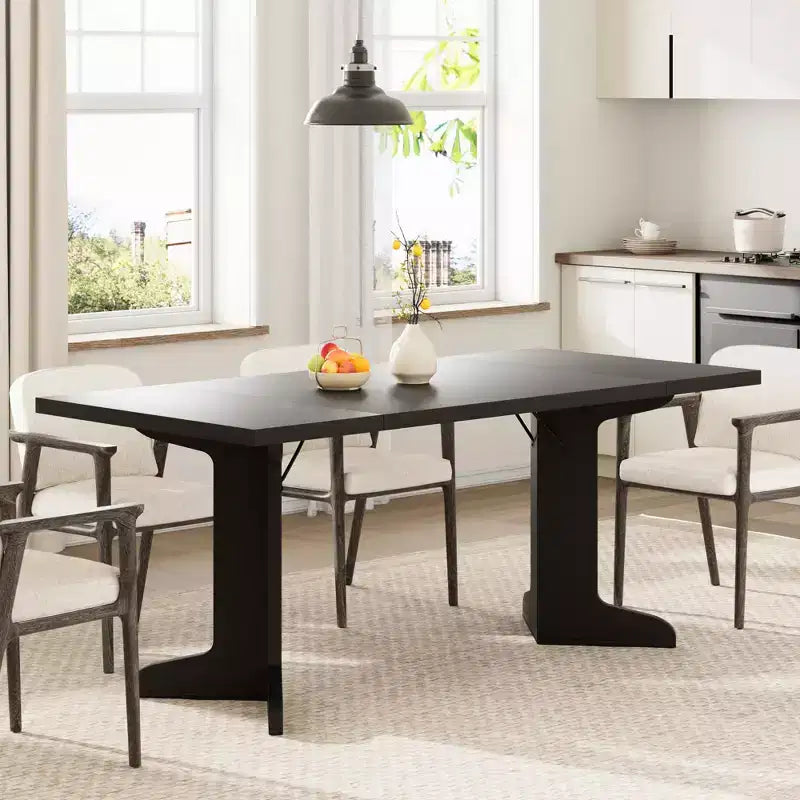 Table de salle à manger en bois de 180 cm pour 6-8 personnes, table de cuisine rectangulaire de style ferme moderne avec pieds en bois uniques, plateau épais, cadre robuste, pour salle à manger
