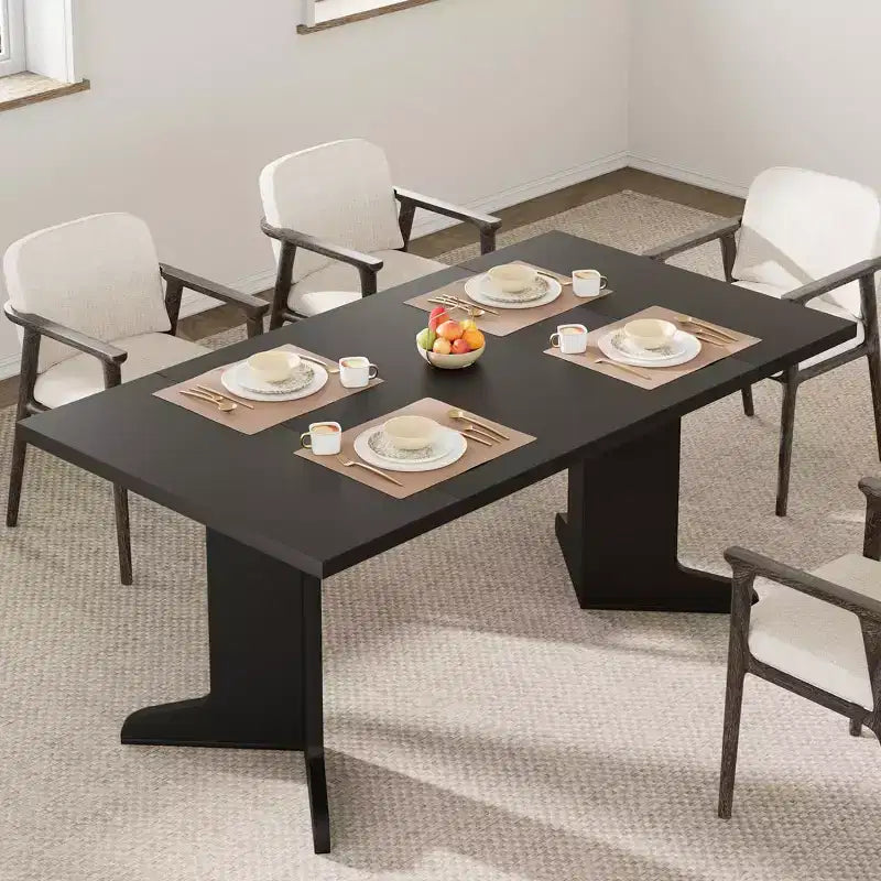 71 In Wood Dining Table for 6-8, Modern Farmhouse Rectangular Kitchen Table with Unique Wooden Legs, Thick Tabletop, Sturdy Frame, for Dining Room