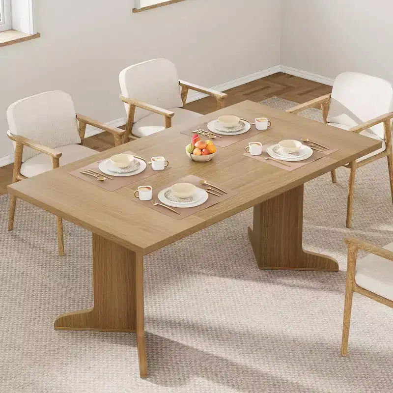 Table de salle à manger en bois de 180 cm pour 6-8 personnes, table de cuisine rectangulaire de style ferme moderne avec pieds en bois uniques, plateau épais, cadre robuste, pour salle à manger