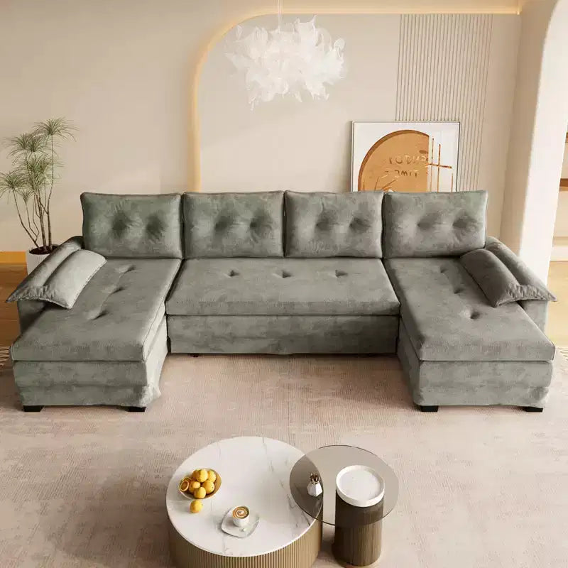 Canapé convertible en chenille en U de 280 cm avec lit gigogne et ports USB, 5 places