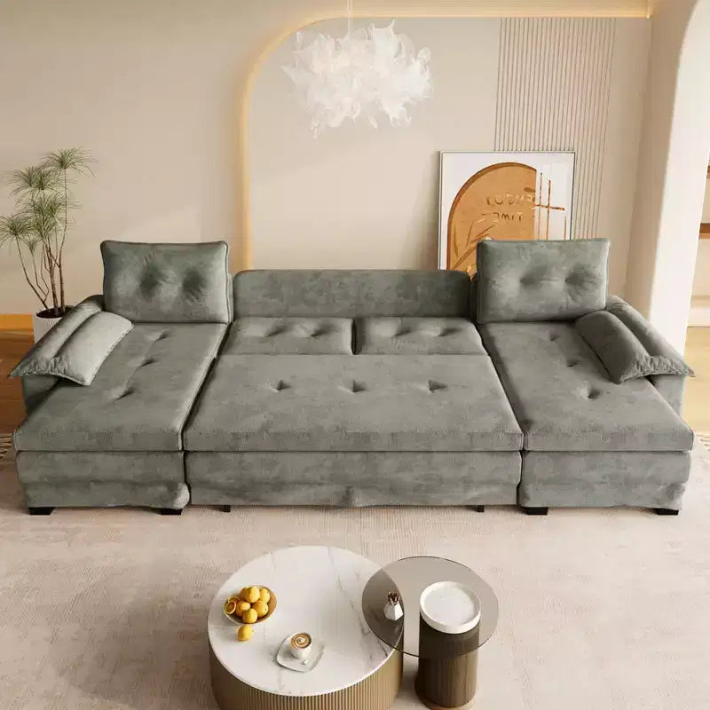 Canapé convertible en chenille en U de 280 cm avec lit gigogne et ports USB, 5 places