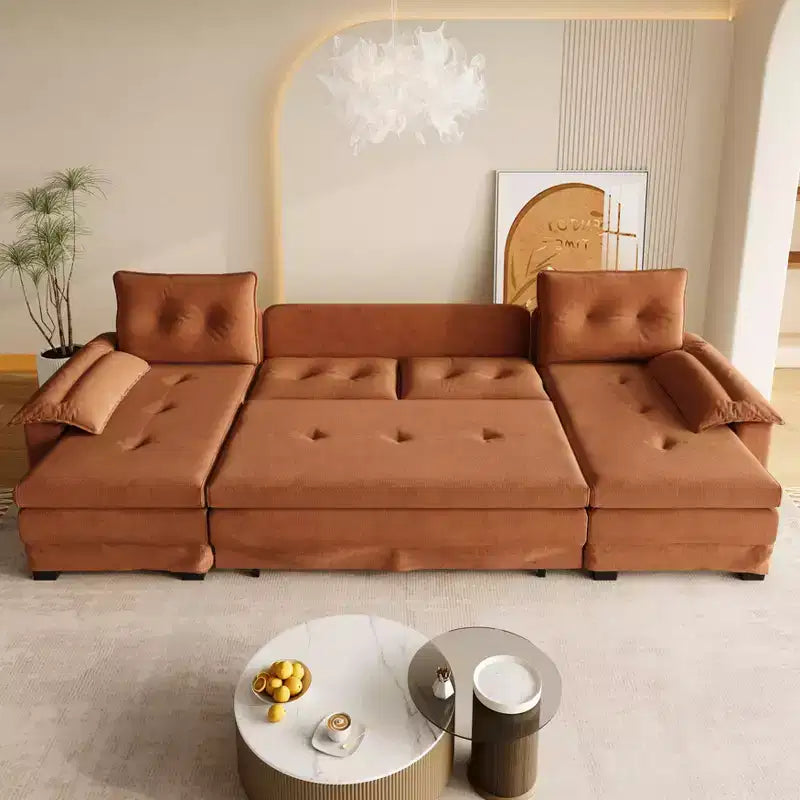 Canapé convertible en chenille en U de 280 cm avec lit gigogne et ports USB, 5 places