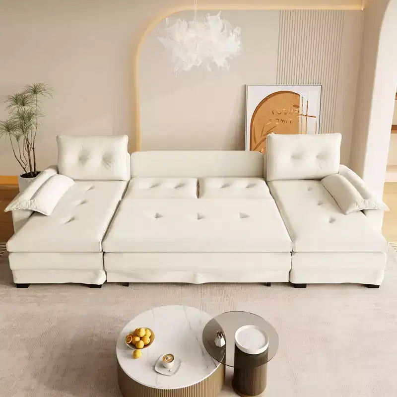 Canapé convertible en chenille en U de 280 cm avec lit gigogne et ports USB, 5 places