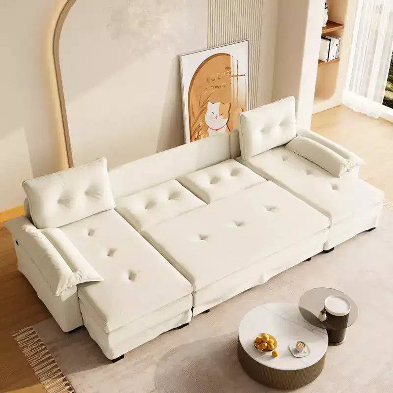 Canapé convertible en chenille en U de 280 cm avec lit gigogne et ports USB, 5 places