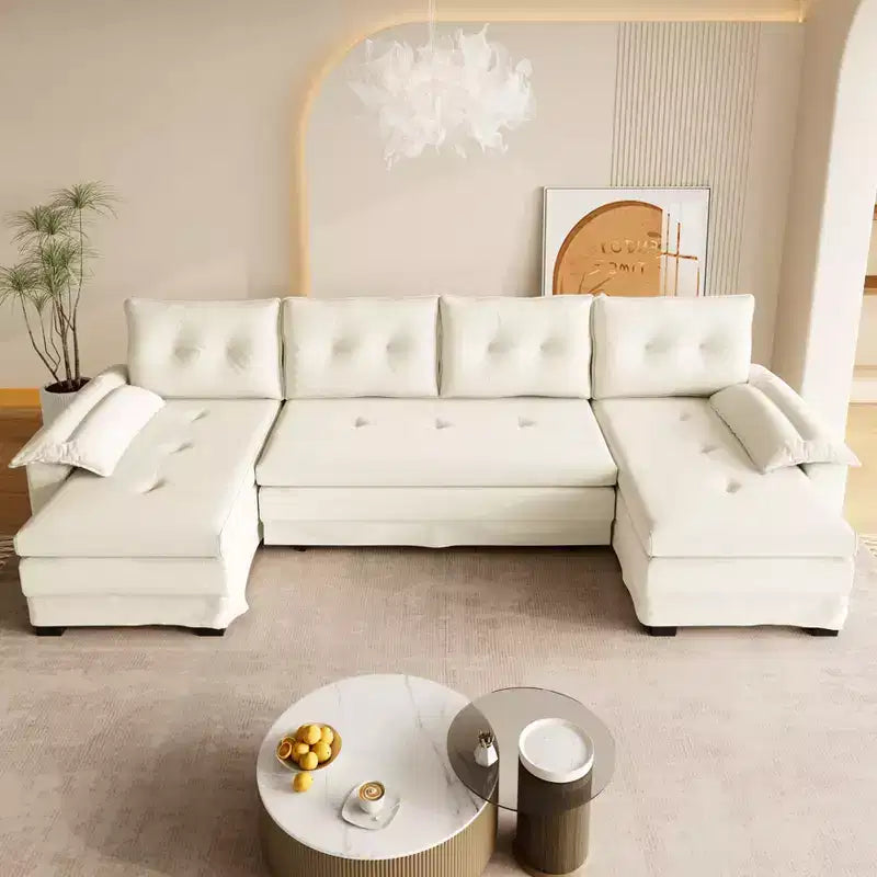 Canapé convertible en chenille en U de 280 cm avec lit gigogne et ports USB, 5 places