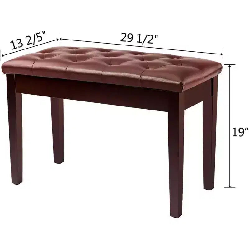 Banc de piano marron à plateau capitonné avec rangement, capacité de 136 kg