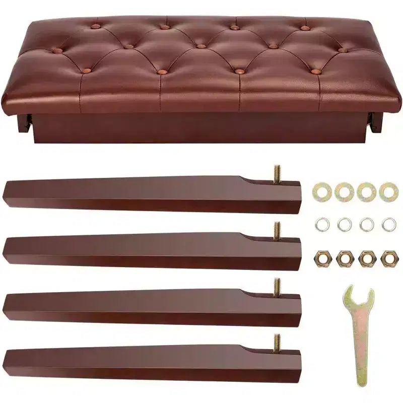 Banc de piano marron à plateau capitonné avec rangement, capacité de 136 kg