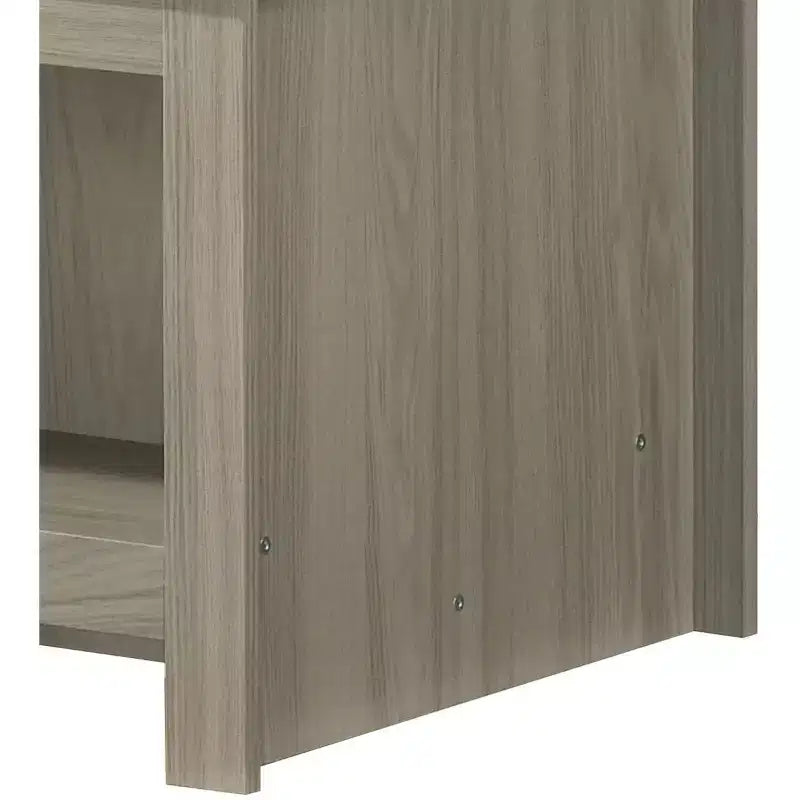 Table basse rectangulaire de 43 po avec étagères ouvertes, dessus contrastant en chêne gris et noyer