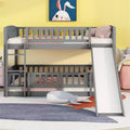 FAMYYT Full Size Wood Bunk Bed With Slide, Fence and Ladder, Easy Assembly
