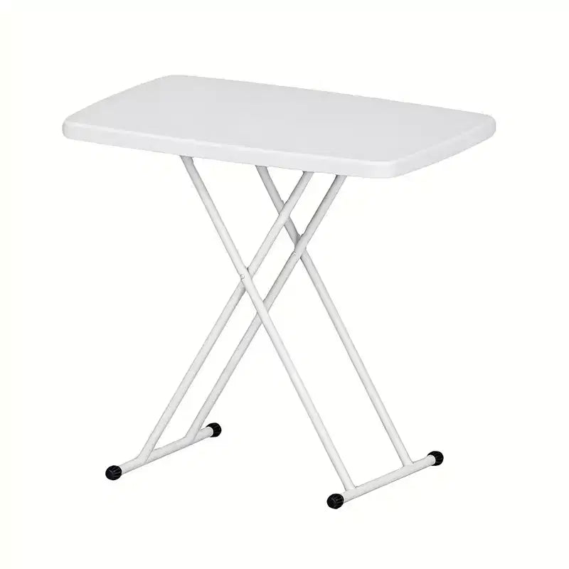 Adjustable Height Folding Table, Metal Frames, Rectangular Snack Laptop Table for Dorm Bedroom Living Room Camping, White
