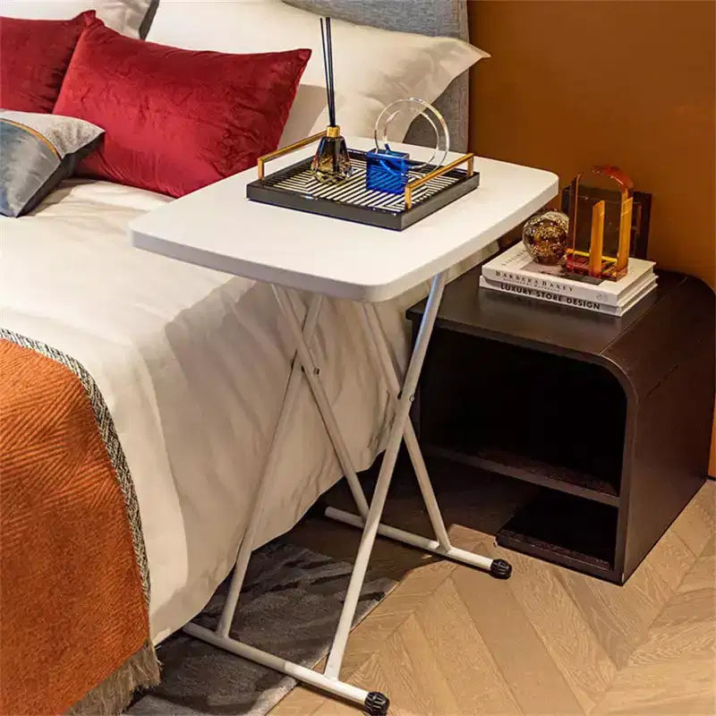 Table pliante réglable en hauteur, cadres métalliques, table d'appoint rectangulaire pour ordinateur portable pour dortoir, chambre, salon, camping, blanc