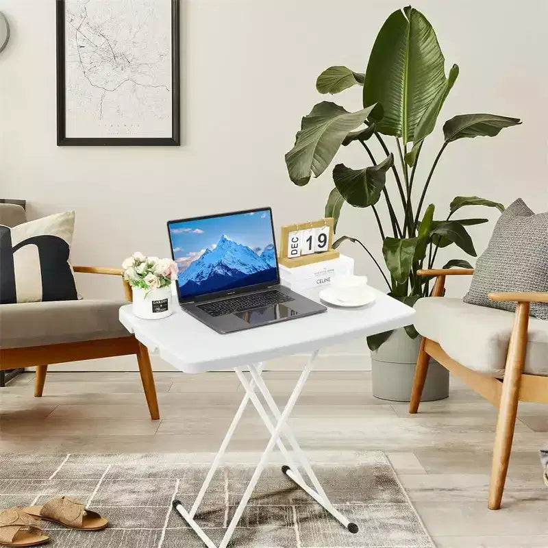 Table pliante réglable en hauteur, cadres métalliques, table d'appoint rectangulaire pour ordinateur portable pour dortoir, chambre, salon, camping, blanc