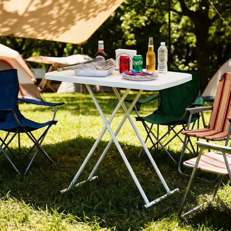 Table pliante réglable en hauteur, cadres métalliques, table d'appoint rectangulaire pour ordinateur portable pour dortoir, chambre, salon, camping, blanc