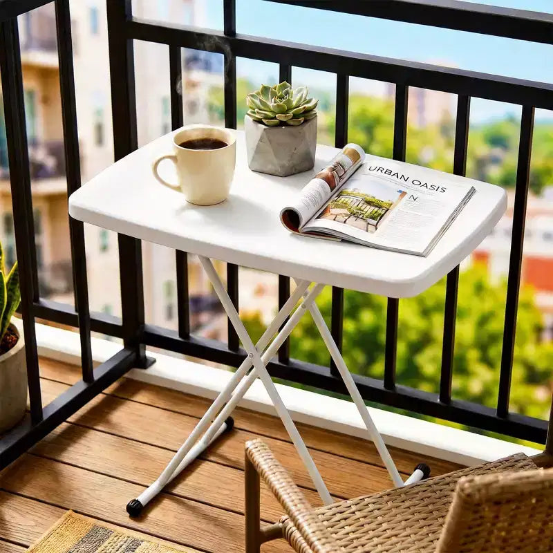 Table pliante réglable en hauteur, cadres métalliques, table d'appoint rectangulaire pour ordinateur portable pour dortoir, chambre, salon, camping, blanc