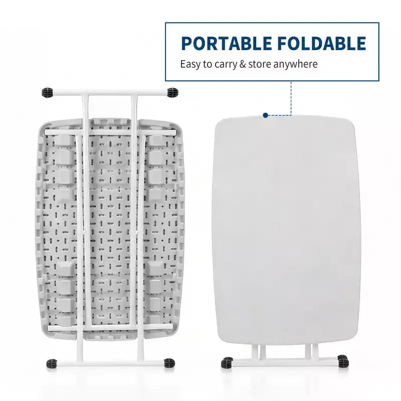 Table pliante réglable en hauteur, cadres métalliques, table d'appoint rectangulaire pour ordinateur portable pour dortoir, chambre, salon, camping, blanc