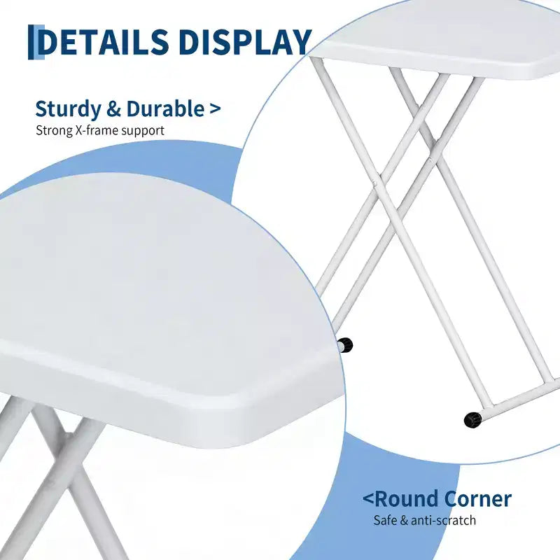 Table pliante réglable en hauteur, cadres métalliques, table d'appoint rectangulaire pour ordinateur portable pour dortoir, chambre, salon, camping, blanc