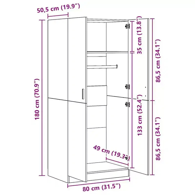 Armoire compacte avec tringle à vêtements, bois d'ingénierie chêne Sonoma, 180 cm de hauteur