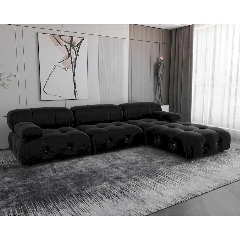 Canapé d'angle modulable noir en velours
