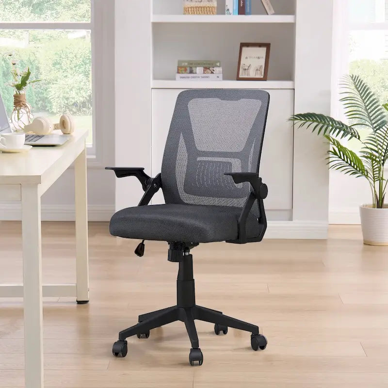 Javlergo Chaise de Bureau Dossier Mi-Hauteur Pivotante avec Support Lombaire, Fauteuil de Bureau Ergonomique en Maille avec Accoudoirs