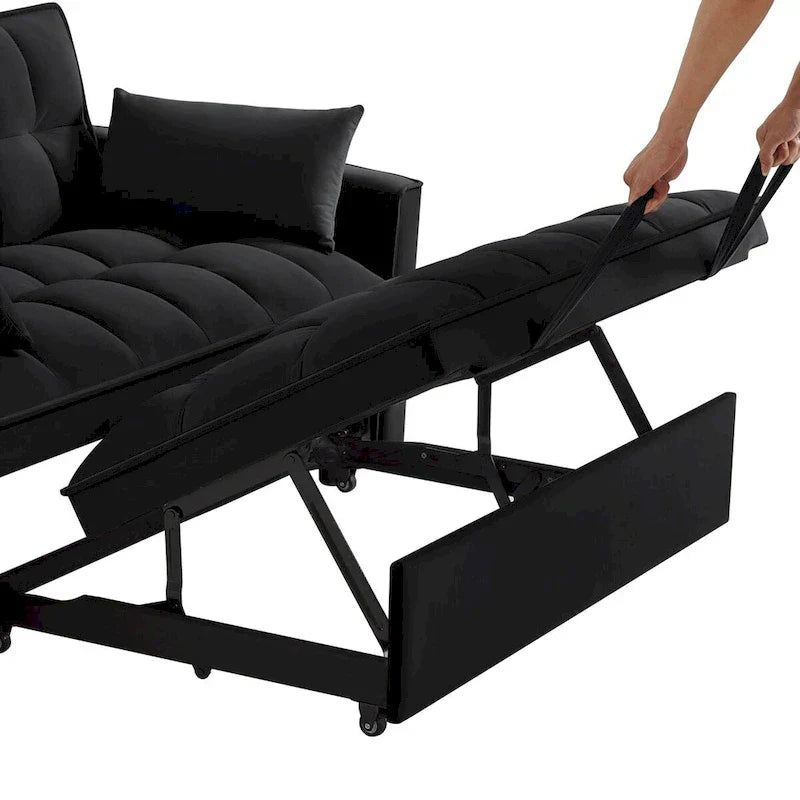 Canapé-lit convertible 4-en-1 – Causeuse en velours – Lit d'appoint avec dossier inclinable, 2 poches latérales