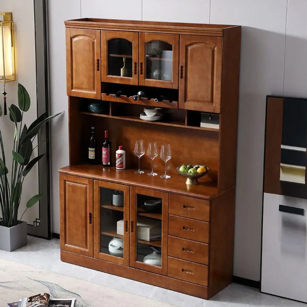 Buffet de cuisine en bois blanc avec casier à vin intégré