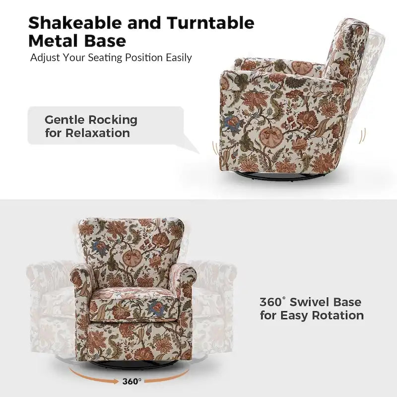 Fauteuil à bascule pivotant Georg en tissu confortable à motif floral avec accoudoirs arrondis par HULALA HOME