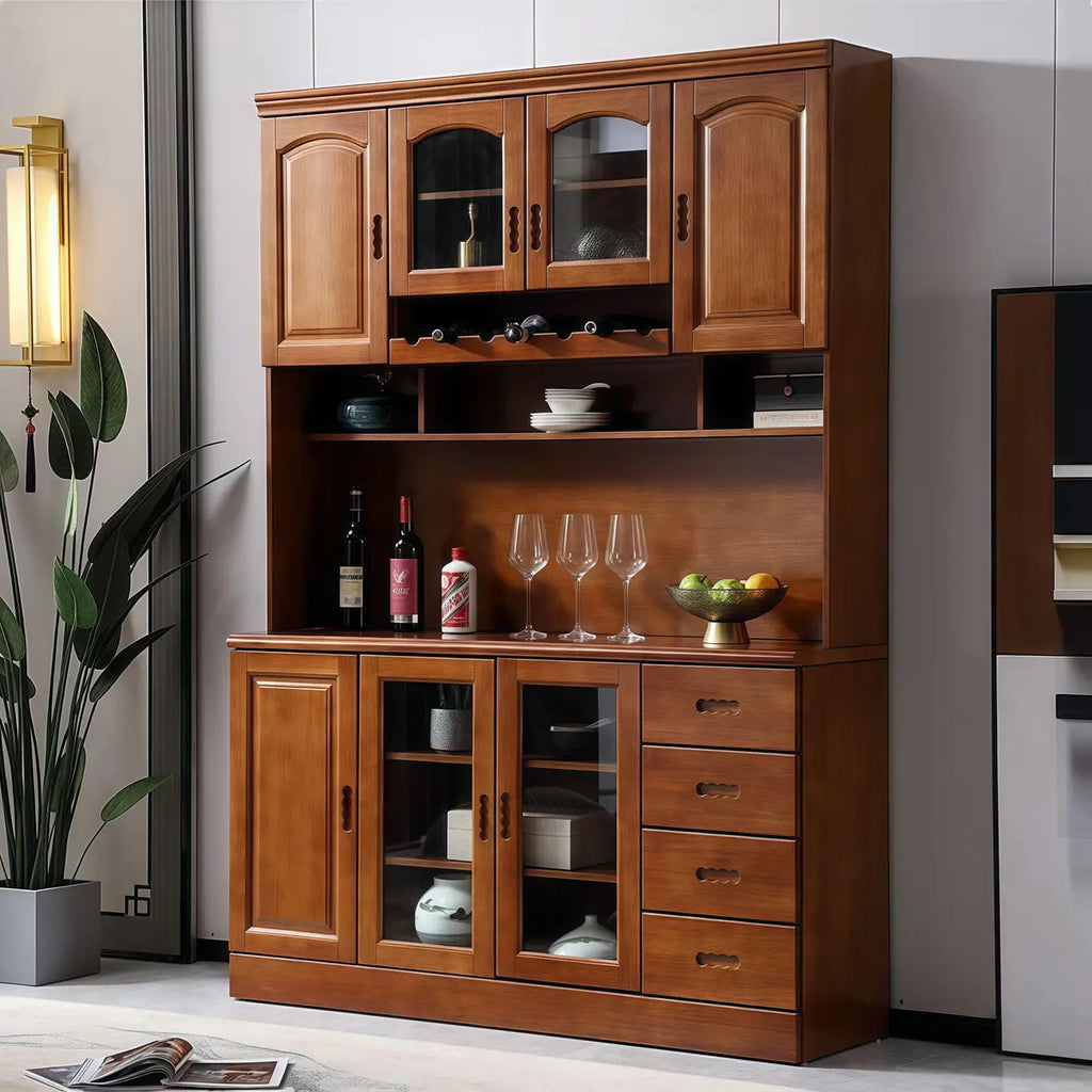 Buffet de cuisine en bois blanc avec casier à vin intégré