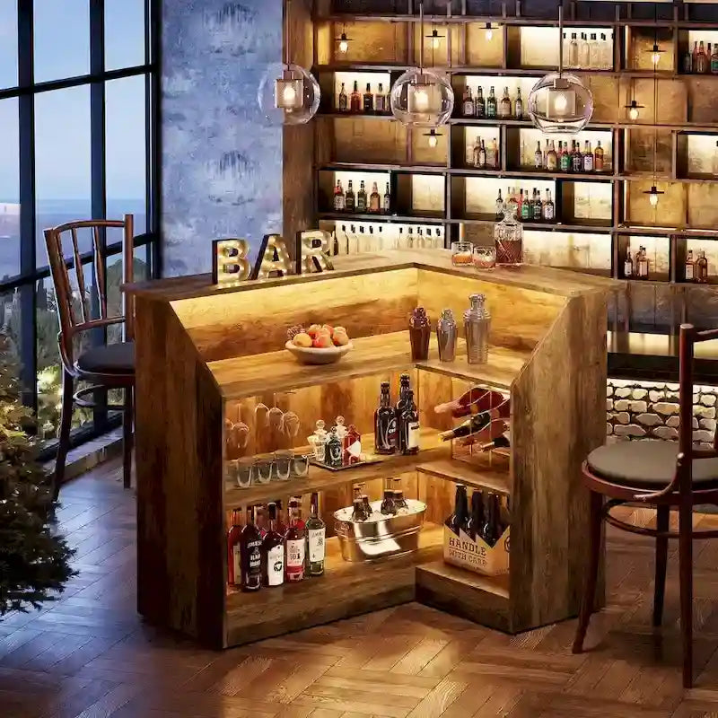 Meuble de bar d'angle avec porte-verres pour pub à domicile